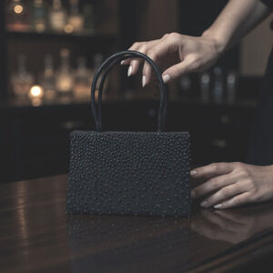 Vintage La Regale Black Satin Beaded Mini Baby Bag Purse Special Occasion